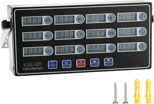 QWORK 12 Channel Multi-Timer Kitchen Clock, LED Digital Cooking Timer, Loud Alarm
