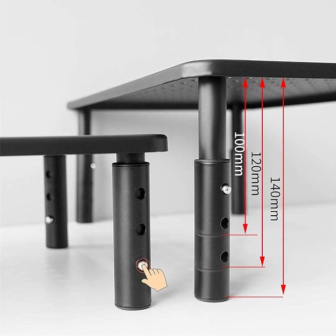 suptek Monitor Stand Riser for Computer,Laptop,Printer, Notebook and All Flat Screen Display with Vented Metal Platform,3 Height Adjustable Laptop Riser,2 Pack,Black(MST003-2)