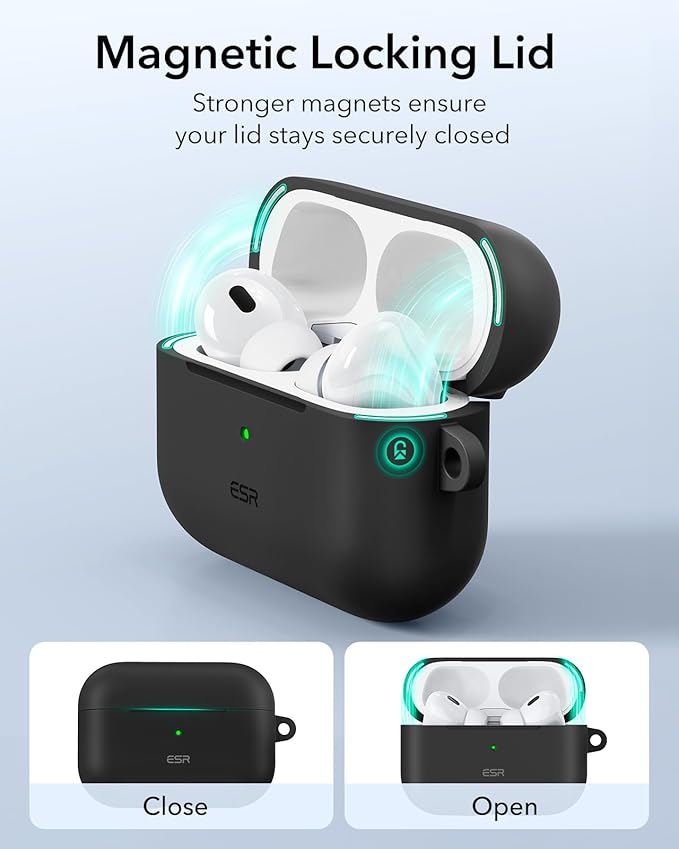 ESR for AirPods Pro 2 Case, Compatible with Airpods Pro 2nd Generation Case (2023/2022/2019), Compatible with MagSafe, Magnetic Lid Lock, Full Drop Protection, Black