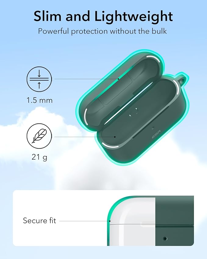 ESR for AirPods Pro 2 Case, Compatible with Airpods Pro 2nd Generation Case (2023/2022/2019), Compatible with MagSafe, Magnetic Lid Lock, Full Drop Protection, Green