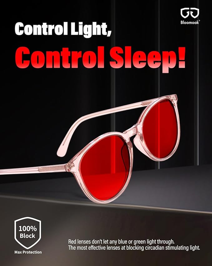 Bloomoak 99% Orange Blue Light Blocking Glasses,Retro Trendy Round Style,Relieve Eye Fatigue,Improve Sleep For Screens/Games