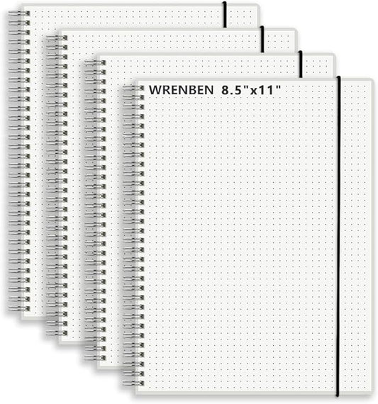 8.5" x 11" Dot Graph Spiral Notebook 120gsm Thick Paper 640 Pages with Removable Elastic Band (4 Pack, A4)