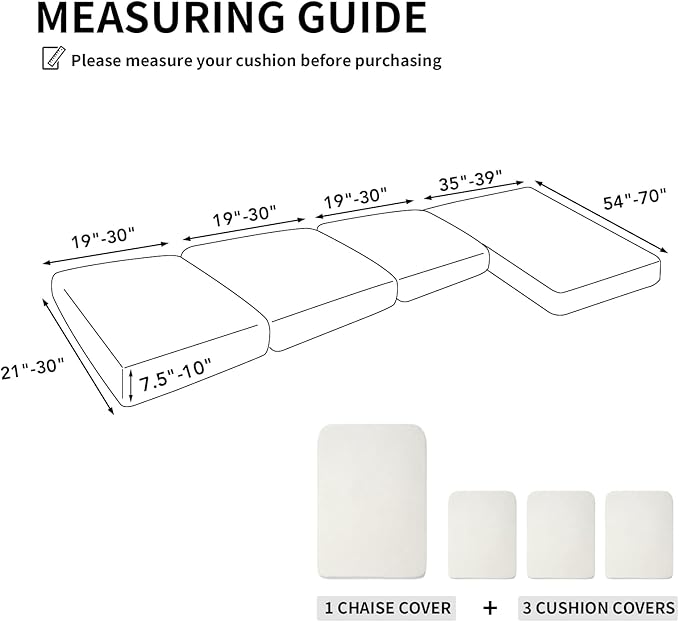 Easy-Going Stretch 4 Pieces Couch Cushion Covers for Sectional Sofa Left/Right L Shape Chaise Lounge Sofa Seat slipcover Anti-Slip Sofa Cover Soft (3 Seater + 1 Chaise, Cream)