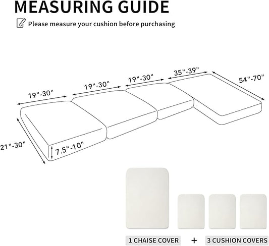 Easy-Going Stretch 4 Pieces Couch Cushion Covers for Sectional Sofa Left/Right L Shape Chaise Lounge Sofa Seat slipcover Anti-Slip Sofa Cover Soft (3 Seater + 1 Chaise, Cream)