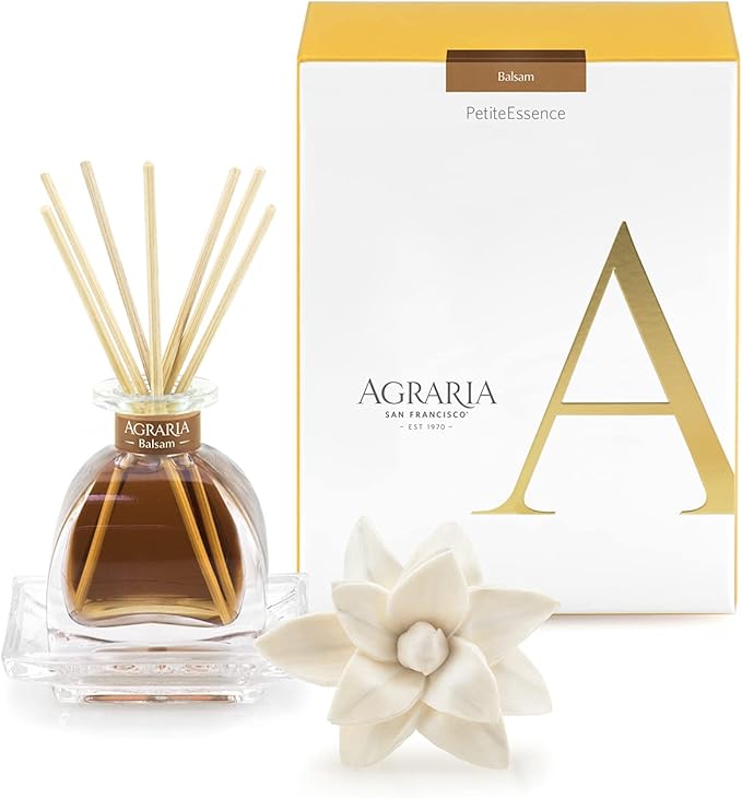 AGRARIA PetiteEssence Flower and Reed Diffuser Set, Hand Crafted Sola Flower Botanical Home Fragrance Set, Scented Oil Gift for All Occasions