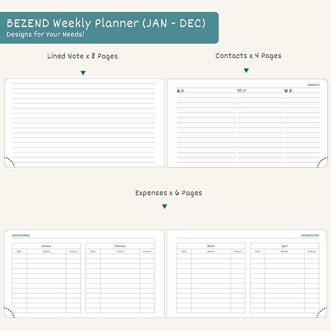 BEZEND Pocket Calendar 2026 Weekly and Monthly (6.5" x 3.75") Horizontal Planner with Vertical Hourly Timeslots, Bookmarks & Inner Pocket, Vegan Leather Hardcover - Mustard