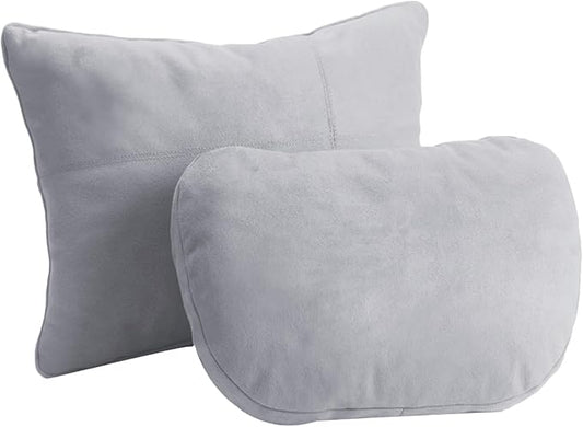 2PCS Car Pillow for Car Neck Pillow for Driving Seat Lumbar Support Soft Cushion with Extra Filling Accessories Back Support for Travel Nap and Trips Sleeping (Grey, Head and Lumbar)