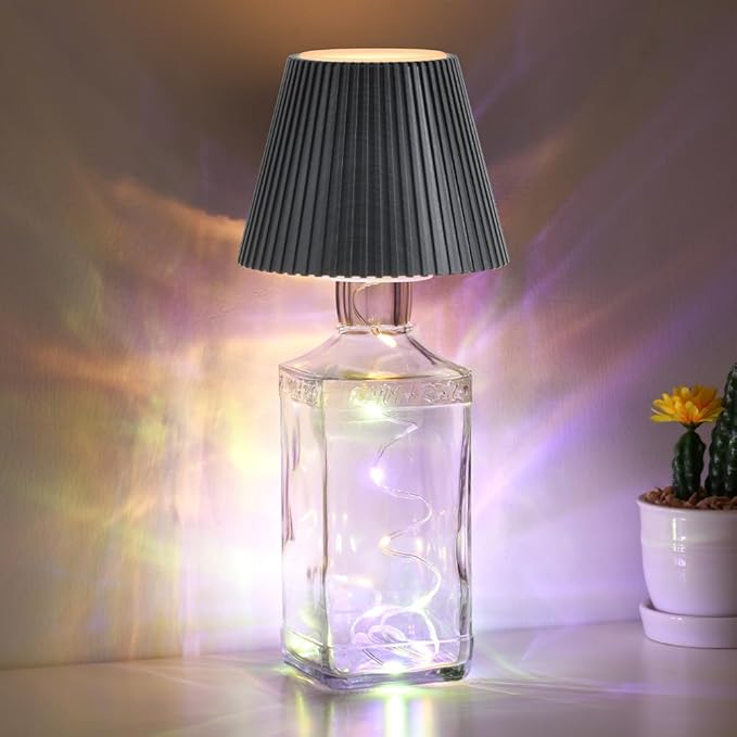 WILIT Wireless Bottle Lamp for Liquor Bottles, 3-Level Brightness LED Night Lights, Wine Lamp for Home Decor, Unique Table Lamp with RGB Lights, Rechargeable Bottle Lights for Bedroom, Black