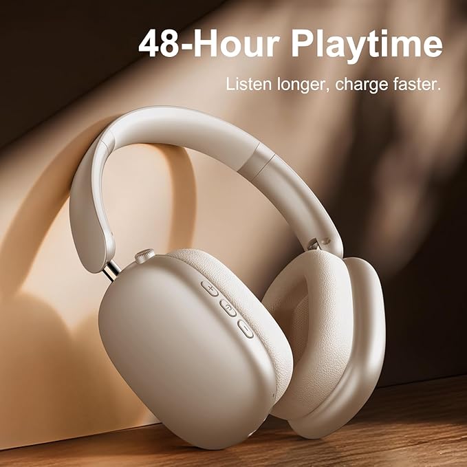 Y01 Wireless Over Ear Headphones, Noise Canceling Bluetooth 5.3 Headphones with Microphones,Hi-Res Audio,48H Playtime,Foldable,Breathable Soft Earpads for iOS/Android/Samsung/PC-Starlight