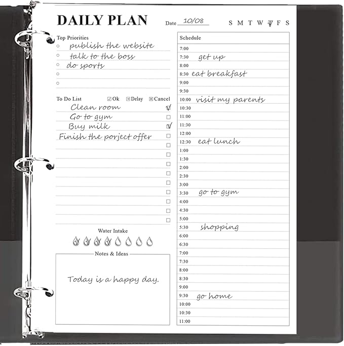 (2-Pack) Undated Daily Planner Refill - A4 Planner Inserts, 200 Sheets/400 Pages Planner and Lined Refill, 3 Hole Punched To Do List Refills, 100 gsm White Paper, 8.5'' x 11''