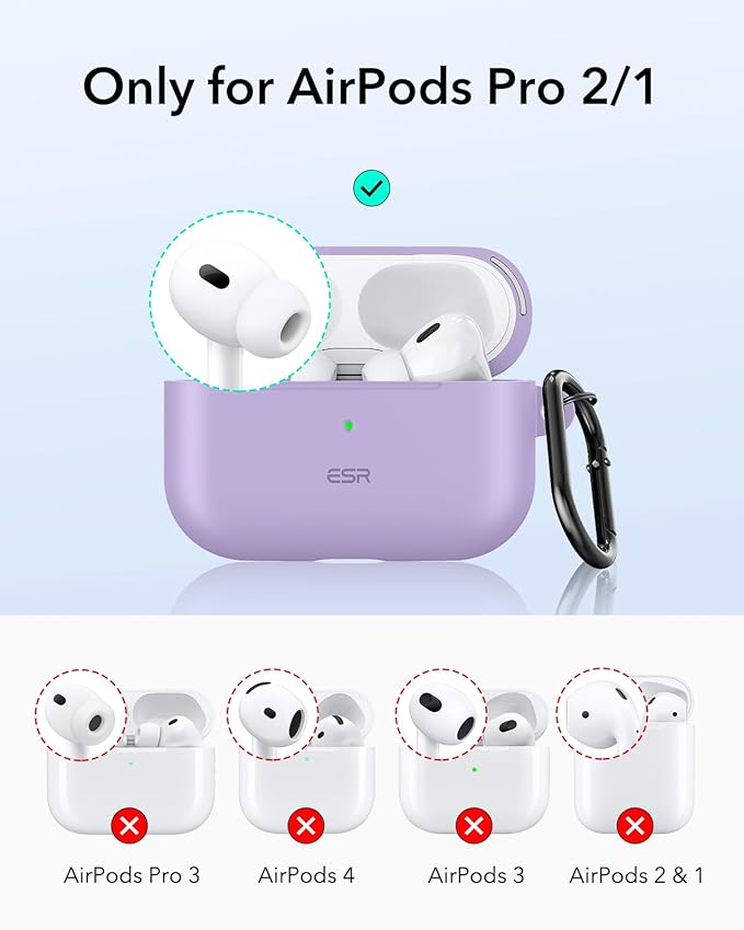 ESR for AirPods Pro 2 Case, Compatible with Airpods Pro 2nd Generation Case (2023/2022/2019), Compatible with MagSafe, Magnetic Lid Lock, Full Drop Protection, Purple