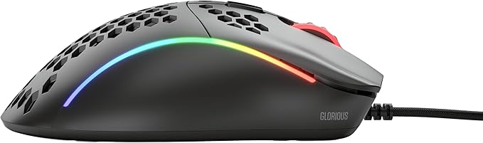 Glorious Model D- (Minus) Wired Gaming Mouse - 61g Superlight Honeycomb Design, RGB, Ergonomic, Pixart 3360 Sensor, Omron Switches, PTFE Feet, 6 Buttons - Matte Black