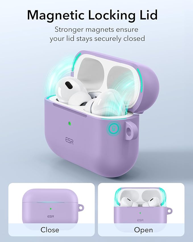 ESR for AirPods Pro 2 Case, Compatible with Airpods Pro 2nd Generation Case (2023/2022/2019), Compatible with MagSafe, Magnetic Lid Lock, Full Drop Protection, Purple