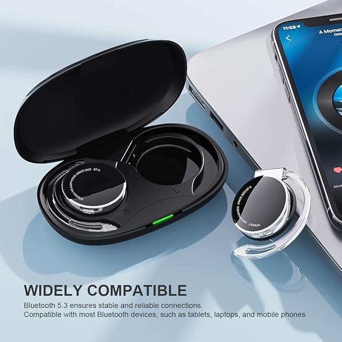 Open-Ear Headphones Bluetooth V5.3, On Ear Headphones with Earhooks, Ear Clip On Earphones, Sports Headset Bluetooth with 4 Microphones, Noise Cancelling/Long Battery Life