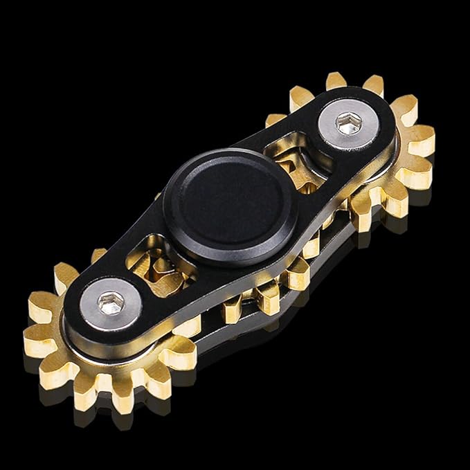 FREELOVE Gear Metal Fidget Spinner Toys for Adults, Small Mini Tiny Pockget Figette, Bike Chain, Copper Brass Hands Gyro, Quiet Silent Cool Cube for Anxiety Men (3 Gears Linkage, Black-Brass)
