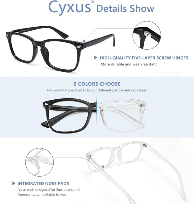 Cyxus Blue Light Glasses for Men Women Reduce Eye Strain UV Blocking for Computer Screen 8082
