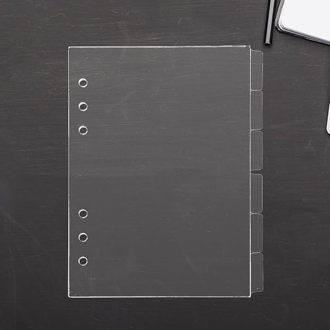 Housoutil A5 Acrylic Notebook Binder Insert, 6PCS Clear Binder Dividers with Tabs, Sturdy Plastic Refillable Sheets for DIY Journal and Office Use, 6 Hole Punch