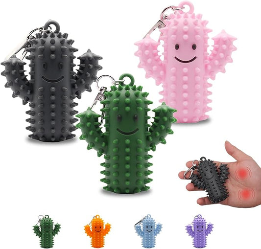 3 PCS Little Ouchies Pain Fidget，Silicone Cactus Stim Tools for Adults, Sensory Pain Stim Fidget Toy , Spiky Grippy Stim Keychain, Anxiety Relief Items Fidget Toys Gift (Darkgrey+Green+Pink)