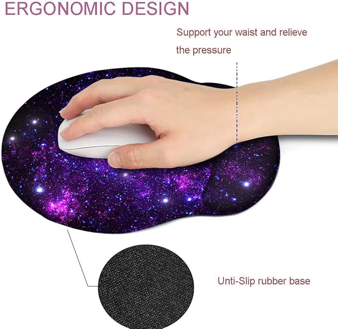 RICHEN Memory Foam Mouse Pad with Wrist Support,Ergonomic Mouse Pad with Wrist Rest,Non-Slip Rubber Base for Computer Laptop & Mac,Lightweight Rest for Home,Office & Travel (Purple Starry)