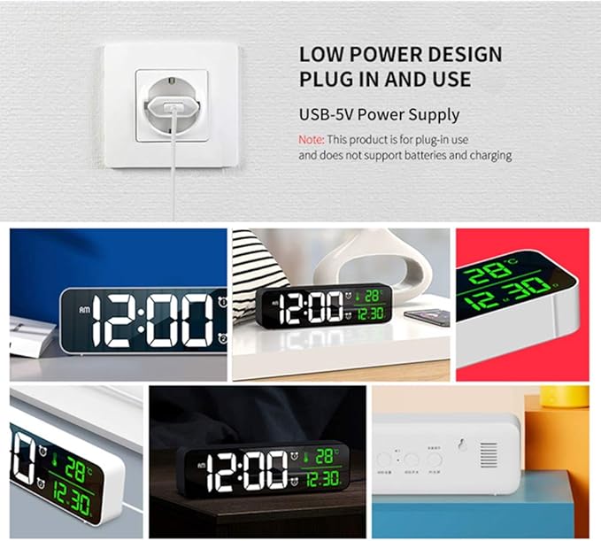 Digital Clock, Clock for Bedroom, Clocks for Living Room Decor, Desk Table Clock, Alarm Clock Large Display with Date Week Temperature, Automatic Brightness Dimmer, Smart Cool Modern (White Green)