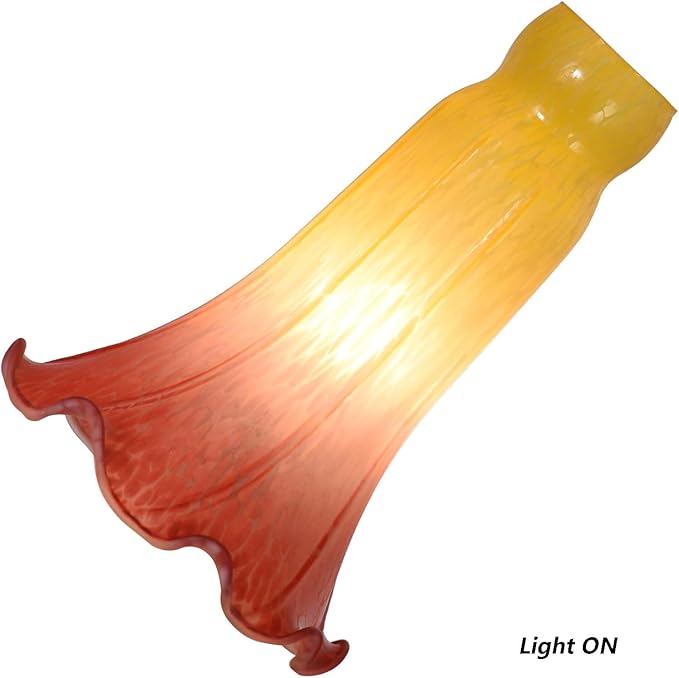 Bieye LS16 Lily Flower Blown Glass Lampshade (Yellow Light Red, Opening I.D. 1.26" x O.D. 1.5")
