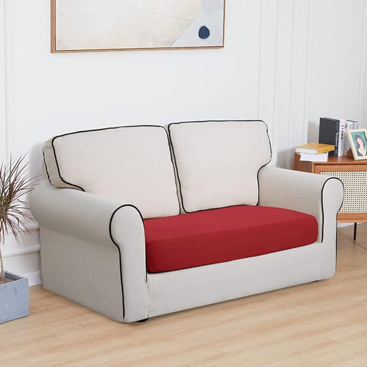 Easy-Going 100% Waterproof Loveseat Sofa Seat Cushion Slipcovers Couch Cushion Cover Stretch Furniture Protector for Kids, Pets (Loveseat Cushion, Christmas Red)