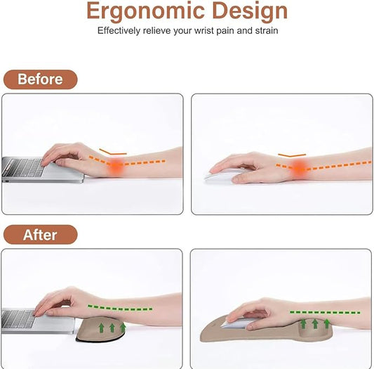 MOSISO Wrist Rest Support for Mouse Pad & Keyboard Set, Ergonomic Mousepad Non-Slip Base Home/Office Pain Relief & Easy Typing Cushion with Neoprene Cloth & Raised Memory Foam, Taupe Brown