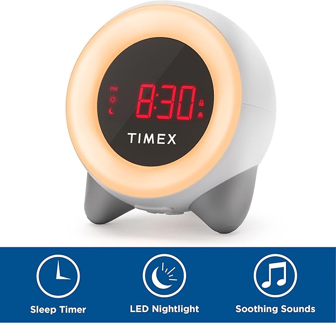 Timex Children's Sleep Training Nightlight Alarm Clock(TK321), Time to Rise, White Noise Soother, Toddler Sleep Trainer, Sleep Sounds Machine, Night Light, Nap Timer, Kids Alarm Clock