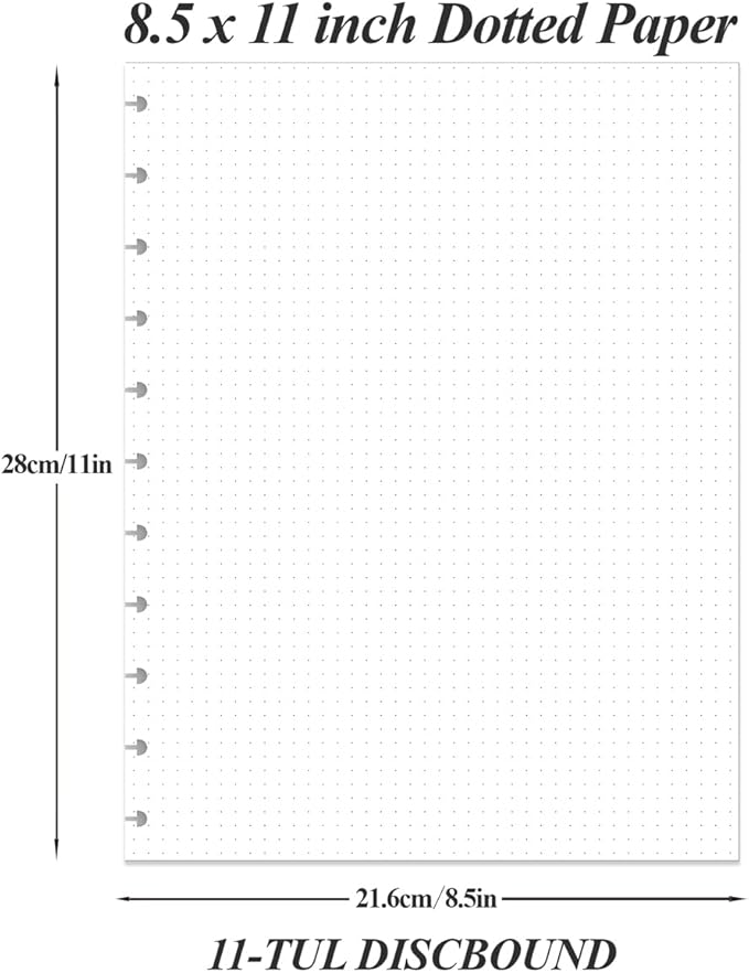 (3-Pack) A4 TUL Discbound Dotted Refills, 11-Disc Dot Grid Filler Paper, 300Sheets / 600Pages Loose-Leaf Paper, 100gsm White Paper, 8.5'' x 11''
