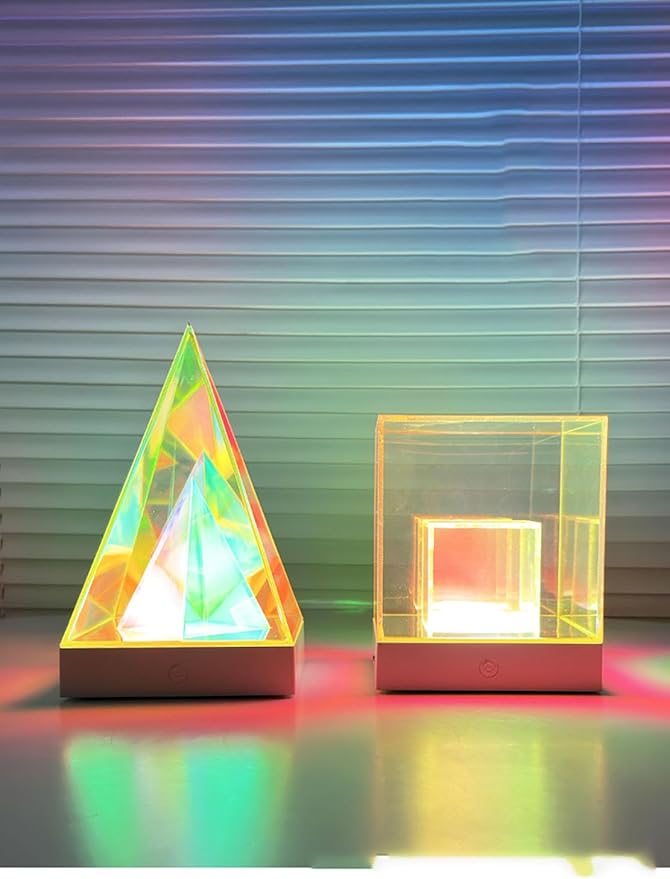 Ulalaza Art Cube Acrylic lamp Decorative Table Lamp Color Changing Touch Lamp Rechargeable Colorful Modern Night Light for Bedroom Living Room Party Dinner Decor Creative Lights