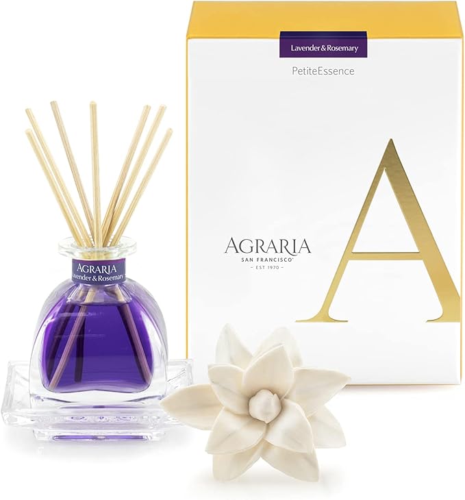 AGRARIA PetiteEssence Flower and Reed Diffuser Set, Hand Crafted Sola Flower Botanical Home Fragrance Set, Scented Oil Gift for All Occasions