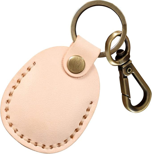Genuine Leather Airtag Holder, Portable Air Tag Keychain with Key Rings Full Coverage Air Tags Hidden Case Cover Compatible for AirTags White