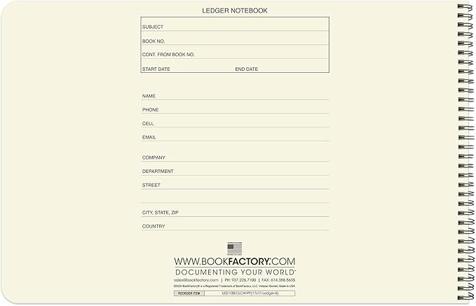 BookFactory Accounting Ledger Notebook/Large 4 Column Accounting Ledger Columnar (Four Columns) Log Book - 17'' x 11'', 100 Pages, Wire-O Landscape Format (LED-100-CLCW-PP(17x11-Ledger-4)-AX)