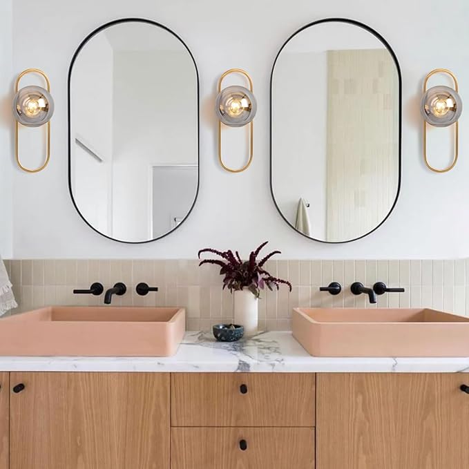 Wall Sconces Set of Two Gold Wall Lamp Sconces Wall Lighting with Grey Globe Glass Shade Wall Lights Sconces Wall Decor Set of 2 Wall Lights for Living Room Wall Lamps for Bedrooms Set of 2