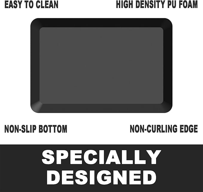 1" Extra Thick Anti Fatigue Floor Mat 17" W x 50" L,Kitchen Mat, Standing Desk Mat,140D Advanced PU Foam Ergonomic Comfort at Home, Office, Garage, Sink (Black)