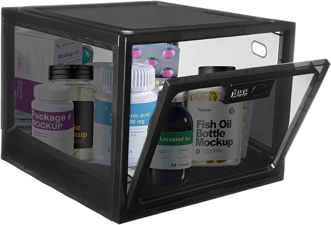 Medicine Lock Box for Safe Medication, Clear Lockable Storage Box for Phone Tablet Office School Home Safety