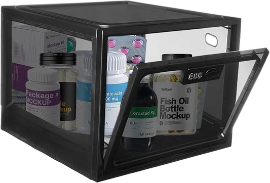 Medicine Lock Box for Safe Medication, Clear Lockable Storage Box for Phone Tablet Office School Home Safety