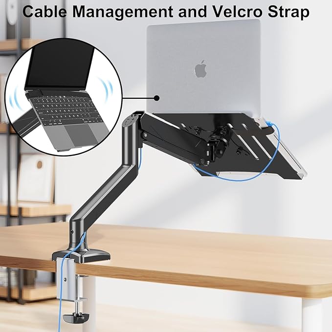 MOUNTUP Laptop Stand for Desk, Adjustable Aluminum Laptops Arm Mount for 14-17 Inch Notebook & 32" Monitor, Laptops Arm for Desk Support for 4.4-19.8lbs, 2-in-1 Laptop Desk Mount with Clamp/Grommet