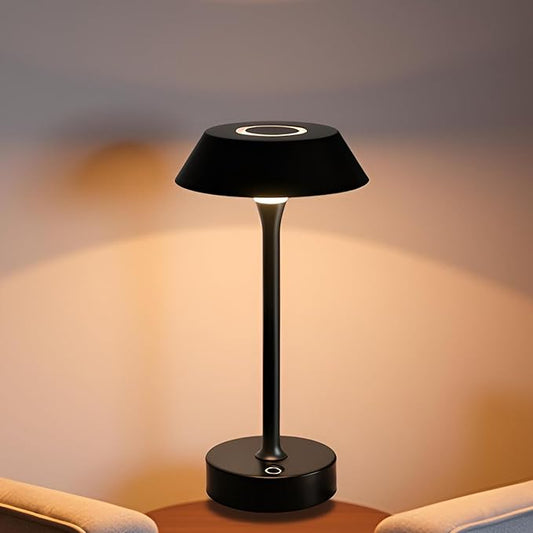 Elva Portable Table Lamp, Small Cute Cordless Rechargeable Table Lamp, 3W LED Dimmable Touch Light with 3-Color Temp, Modern Bedside Nightstand Light for Bedroom Ambient, Black