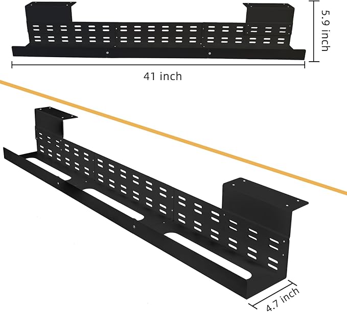 Under Desk Cable Management Tray, Power Strip Holder, Cord Organizer, Wire Tamer for Office and Home, Black (41 inch)