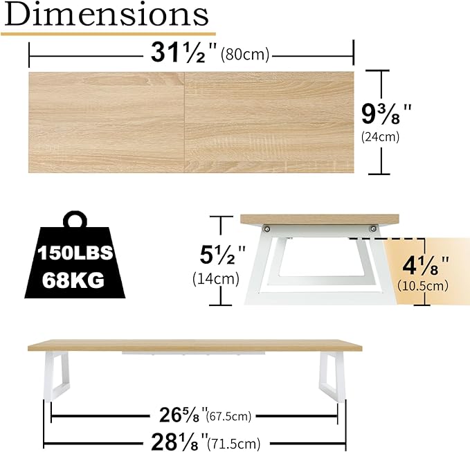 TEAMIX 31.5 inch Dual Monitor Riser - Wide TV Stand for 2 Monitors - Wood & Steel Desktop Riser for Dual Screen Office Desk Organization