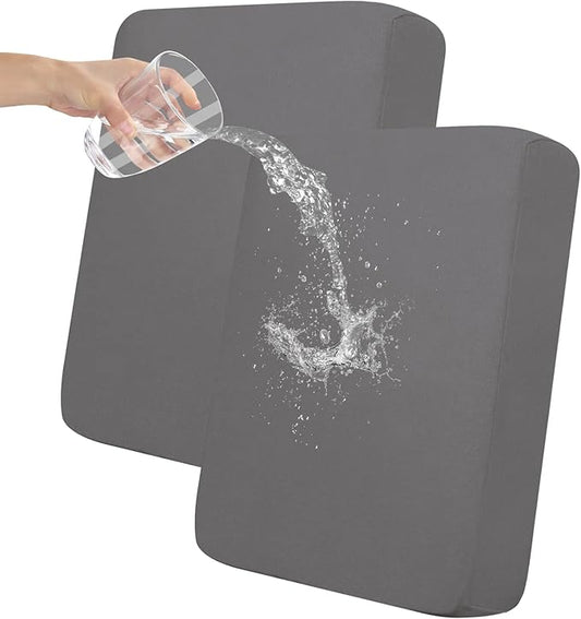 Easy-Going 100% Waterproof Chair Sofa Seat Cushion Slipcovers Couch Cushion Cover Stretch Furniture Protector for Kids, Pets (2-Piece Loveseat Cushion, Light Gray)