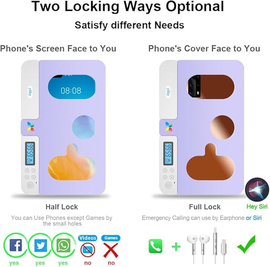 ySky Portable Phone Timer Lock Box for iPhone and Android Phones, Self-Control Timer Phone Locker to Help Kids,Students, Adults Focus Back,Prevent Excessive Games, Mobile Phone Addiction(Purple)