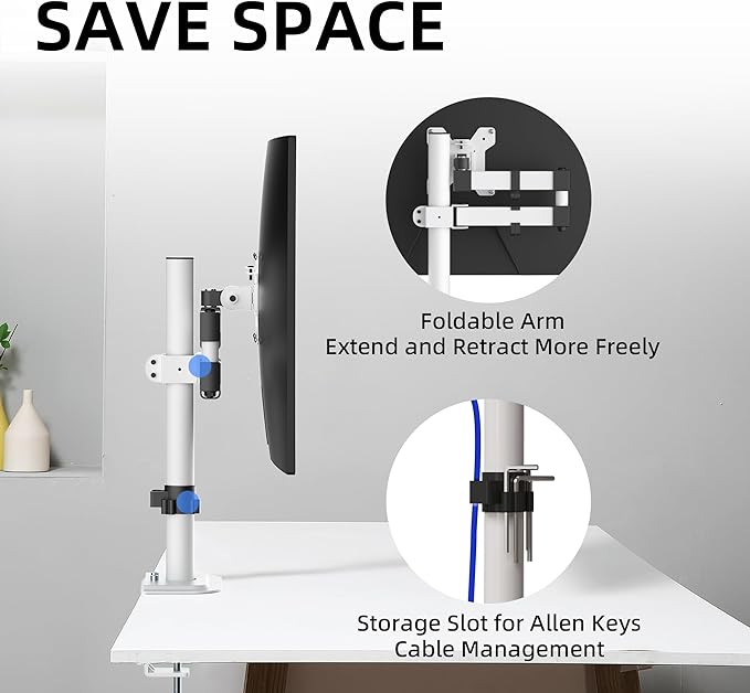 Bracwiser Monitor Mount Single Fully Adjustable Arm Monitor Arm Fits One Screen 13-32 inch 22lbs for Monitor Computer Screen 13 15 17 19 20 22 23 24 26 27 30 32 inch VESA 75 100, White(MD7421W)