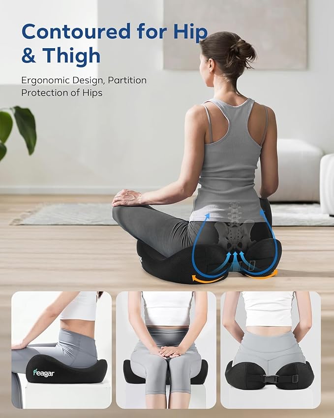 Feagar Memory Foam Seat Cushion - Extra Thick for Hip, Sciatica, Tailbone & Back Pain Relief - Office Chair & Car Seat Cushion for Desk Workers, Seniors, Truck Drivers, and Work from Home