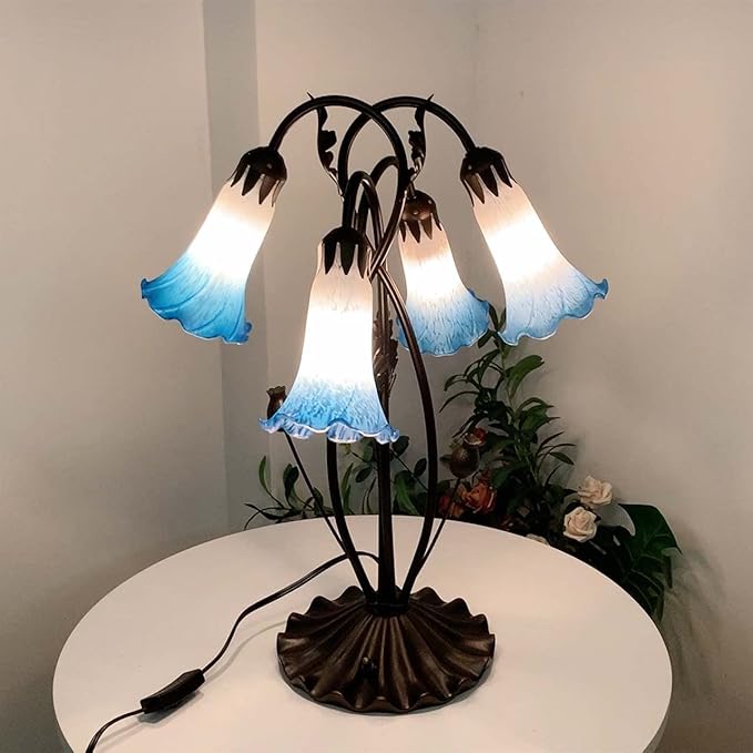 Bieye LS04 Lily Flower Blown Glass Lampshade (White Blue, Opening I.D. 1.26" x O.D. 1.5")