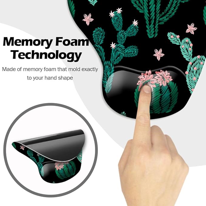 DOOKE Ergonomic Mouse Pad with Wrist Support and Coaster,Mouse Pads with Non-Slip PU Base for Home Office Working Studying Easy Typing & Pain Relief Cute Cactus
