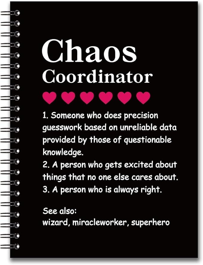 YAZMEEN Chaos Coordinator Blank Spiral Notebook（160 Pages） Chaos Coordinator Definition Hardcover Sketchbook Coworker Appreciation Gift Funny Office Notebook Gift for Teacher Boss Manager Supervisor