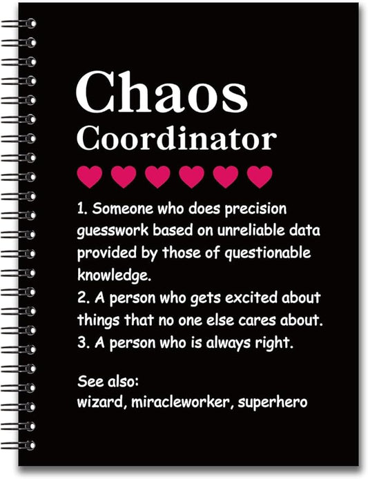 YAZMEEN Chaos Coordinator Blank Spiral Notebook（160 Pages） Chaos Coordinator Definition Hardcover Sketchbook Coworker Appreciation Gift Funny Office Notebook Gift for Teacher Boss Manager Supervisor