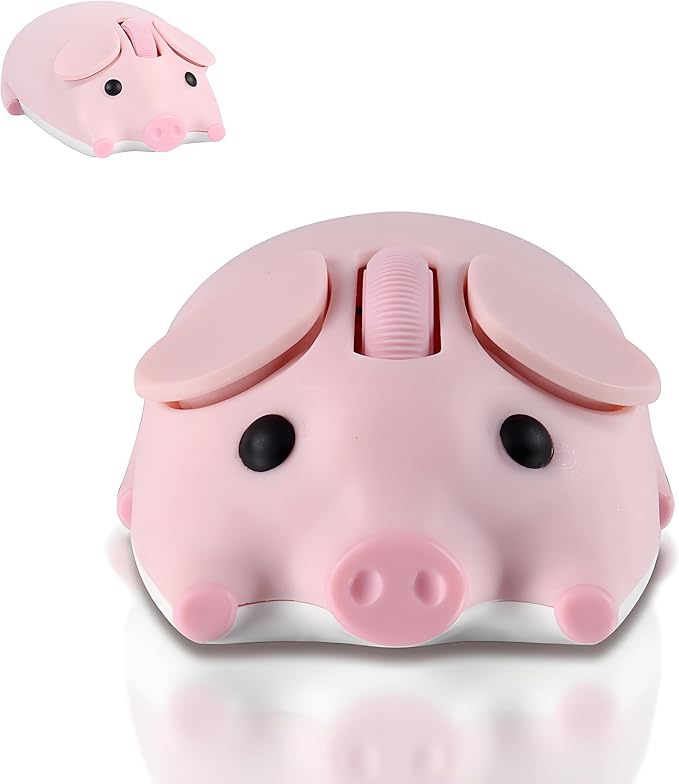 Cute Pig Design Wireless Mouse - Dual Mode Bluetooth & USB, Silent Operation, Ergonomic, Ideal for Laptops & PCs, for Animal Lovers and Family (pnik)